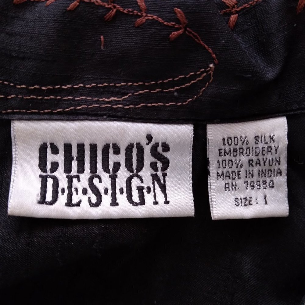 Chico's | Black 100% Silk Embroidered Shacket Jacket | Size M - Picture 7 of 7